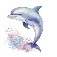 ai généré aquarelle fantaisie bébé dauphin agrafe art isolé blanc Contexte. ai généré photo