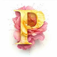 ai généré Créatif lettre p concept fabriqué de Frais Jaune et rose pivoine photo