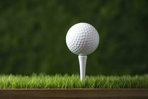 ai généré blanc le golf Balle sur en bois tee avec herbe. génératif ai photo