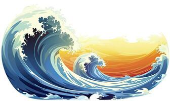 ai généré océan vague Soleil des nuages, bleu Jaune abstrait océan vague. ai généré. photo