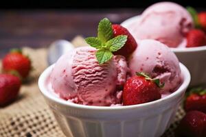 ai généré fraise la glace crème avec Frais des fraises. ai généré photo