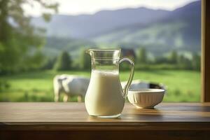 ai généré verre lanceur avec Frais Lait sur une en bois tableau. ai généré photo