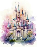 ai généré coloré aquarelle kawaii Château isolé sur blanc Contexte. ai généré photo