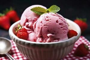 ai généré fraise la glace crème avec Frais des fraises. ai généré photo
