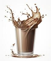 ai généré verre avec éclabousser cacao, Chocolat verser, et éclaboussure. 3d illustration. ai généré photo