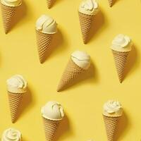 ai généré la glace crème modèle sur Jaune arrière-plan, Haut voir. ai généré photo