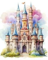 ai généré coloré aquarelle kawaii Château isolé sur blanc Contexte. ai généré photo