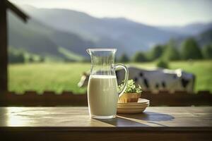 ai généré verre lanceur avec Frais Lait sur une en bois tableau. ai généré photo