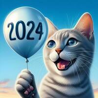 ai généré mignonne chats sont content à Bienvenue le année 2024 photo