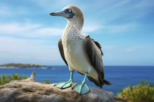 ai généré le rare à pieds bleus nigaud repose sur le plage. ai généré photo