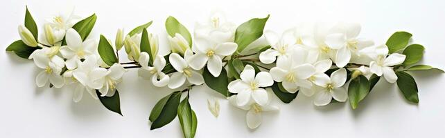 ai généré jasmin fleurs sur blanc surface. ai généré photo