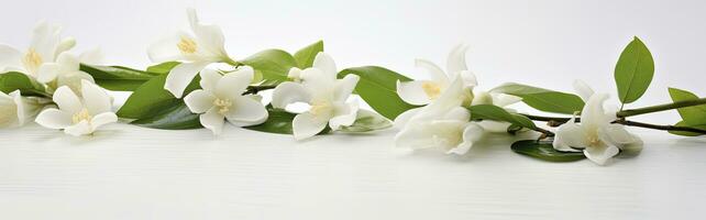 ai généré jasmin fleurs sur blanc surface. ai généré photo