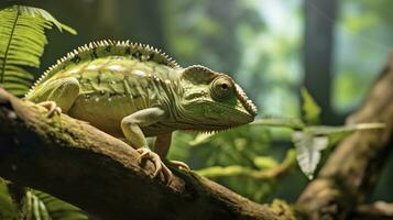 ai généré caméléon reptile perchoirs sur une branche. ai généré photo