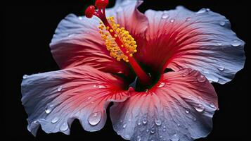 ai généré une hibiscus fleur avec une noir fond.ai généré. photo