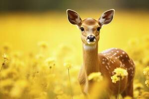 ai généré femelle chevreuil cerf avec magnifique fleur. ai généré photo