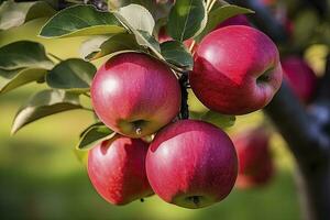 ai généré proche en haut Pomme fruit sur arbre. ai généré photo