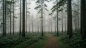 ai généré explorer le hanté beauté de une brumeux hiver Matin dans une pin forêt, avec des arbres enveloppé dans brume. photo