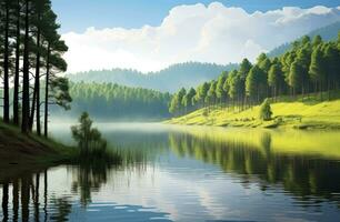 ai généré beau la nature Lac et forêt.ai généré. photo