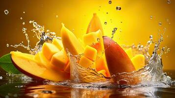 ai généré Frais mangue tranche avec l'eau éclaboussure ai génératif photo