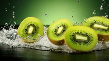 ai généré portrait Frais kiwi avec l'eau éclaboussure ai génératif photo