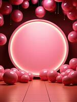 ai généré rose néon cercle avec rose ballon ai génératif photo