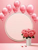 ai généré cercle arrondi avec rose ballon et Rose fleur ai génératif photo