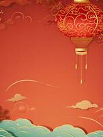 ai généré chinois lanterne avec des nuages sur le rouge Contexte ai génératif photo