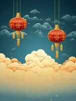 ai généré portrait rouge chinois lanterne avec des nuages ai génératif photo