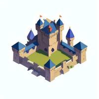 ai généré isométrique 3d médiéval Château bâtiment icône agrafe art autocollant décoration Facile Contexte photo