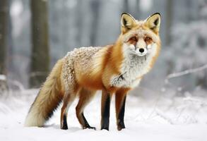 ai généré rouge Renard permanent sur neige. ai généré. photo