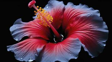 ai généré une hibiscus fleur avec une noir fond.ai généré. photo