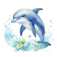 ai généré aquarelle fantaisie bébé dauphin agrafe art isolé blanc Contexte. ai généré photo