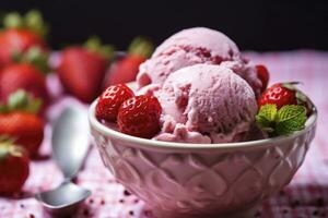 ai généré fraise la glace crème avec Frais des fraises. ai généré photo