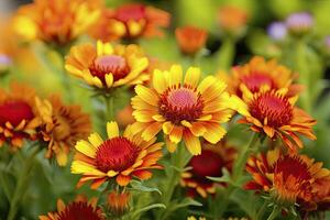 ai généré gaillardia ou couverture fleur. brillant et coloré nuances de chaud tons. ai généré photo