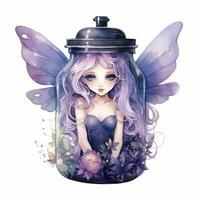 ai généré aquarelle fantaisie pastel Goth minuscule Fée dans une pot. ai généré photo