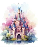 ai généré coloré aquarelle kawaii Château isolé sur blanc Contexte. ai généré photo