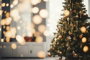 ai généré défocalisé Noël arbre avec beaucoup différent décorations. ai généré photo