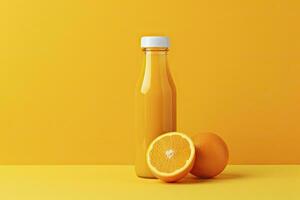 ai généré Orange jus bouteille sur Orange Contexte. ai généré photo