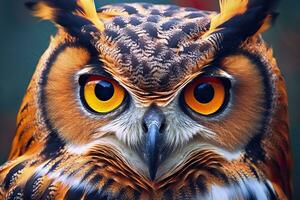 ai généré hibou photo du visage avec fermer de affronter. génératif ai