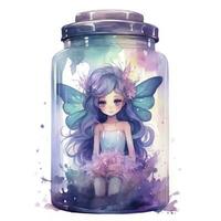 ai généré aquarelle fantaisie pastel Goth minuscule Fée dans une pot. ai généré photo