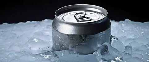 ai généré Haut de boisson étain pouvez glacé submergé dans gel glace, métal aluminium boisson. génératif ai photo