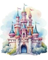 ai généré coloré aquarelle kawaii Château isolé sur blanc Contexte. ai généré photo