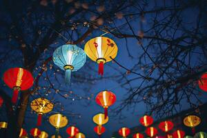 ai généré coloré Festival lanternes pendant le chinois traditionnel vacances saison. ai généré photo