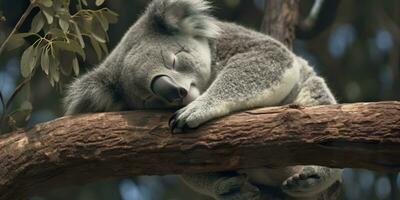 ai généré koala endormi dans arbre. ai généré photo