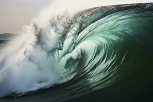 ai généré extrême proche en haut de raclée émeraude océan vagues. ai généré photo