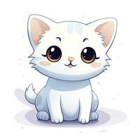 ai généré mignonne kawaii chat clipart icône blanc Contexte. ai généré photo