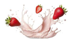 ai généré Lait ou yaourt éclaboussure avec des fraises isolé sur blanc arrière-plan, 3d le rendu. ai généré photo