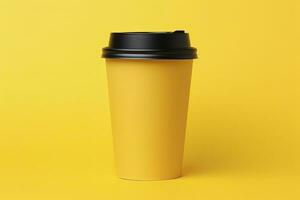 ai généré Vide café tasse isolé sur Jaune Contexte. ai généré photo