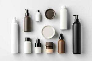 ai généré cosmétique beauté des produits conteneurs sur blanc Contexte. génératif ai photo