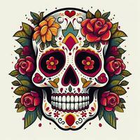 ai généré mexicain des roses crâne. mexicain des roses crâne. dia de los muertos shugar coloré diriger. ai généré photo